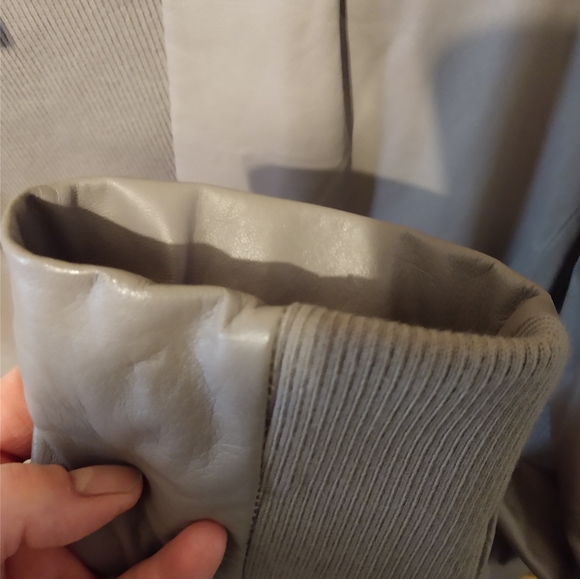 FALL!!HALSTON HERITAGE Sz 10 LEATHER BLAZER / JACKET, TAUPE. KNIT INSET - Picture 8 of 13